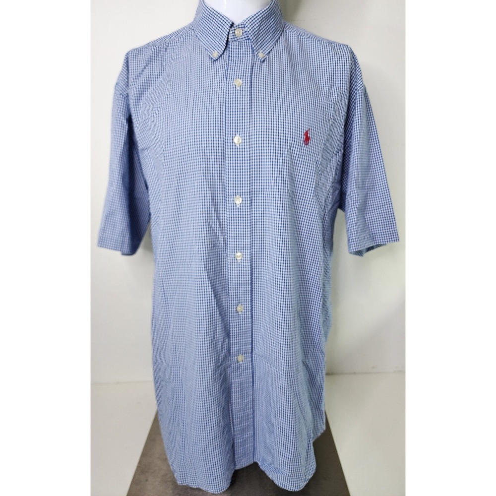 Ralph Lauren Blake Shirt Mens Size L Blue White Checker Short Sleeve Button Down